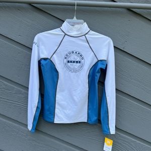 SCUBAPRO TALL NECK RASHGUARD NWT LONG SLEEVE UPF 50 MEDIUM BLUE & WHITE